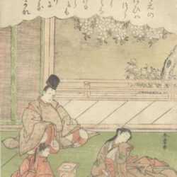 Print by Katsukawa Shunsho: A Man Meets a Former Sweetheart, Now Serving in a Provincial, represented by Childs Gallery