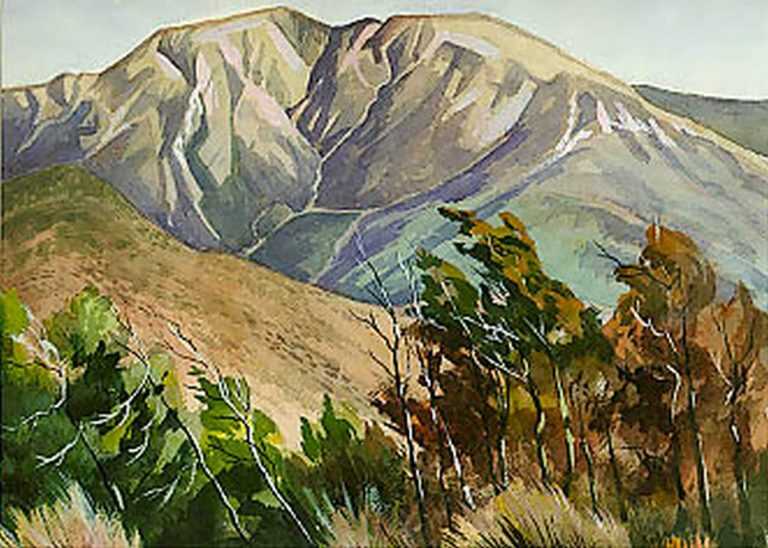 Watercolor By Keith Shaw Williams: Mountain Scene At Childs Gallery