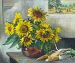 Painting by Keith Shaw Williams: Sunflowers, represented by Childs Gallery