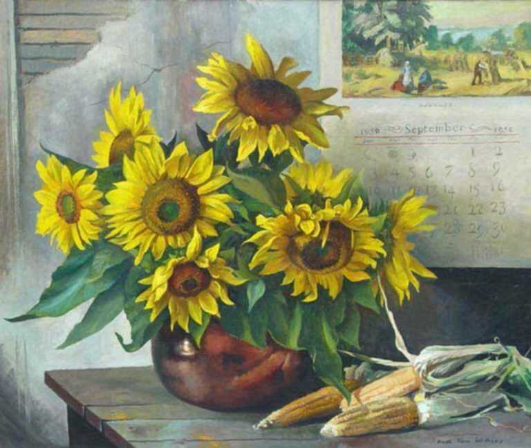 Painting by Keith Shaw Williams: Sunflowers, represented by Childs Gallery