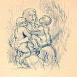 Drawing by Kenneth Hayes Miller: [Woman and Two Children], represented by Childs Gallery