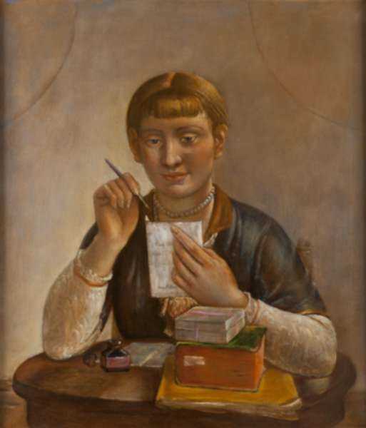 Painting by Kenneth Hayes Miller: Portrait of a Woman Reading a Letter, represented by Childs Gallery