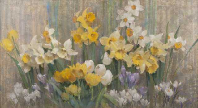 Pastel by Laura Coombs Hills: [Early Spring Flowers], represented by Childs Gallery