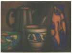 Print by Laurent Schkolnyk: Chocolatière et Vase Gallé (Chocolate-Pot and Gallé Vase), represented by Childs Gallery