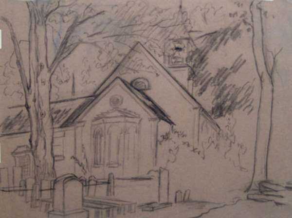 Drawing by Leo Meissner: [Churchyard], represented by Childs Gallery