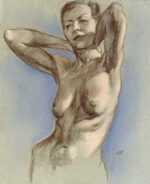 Drawing by Leo Meissner: [Female Nude Stretching], represented by Childs Gallery
