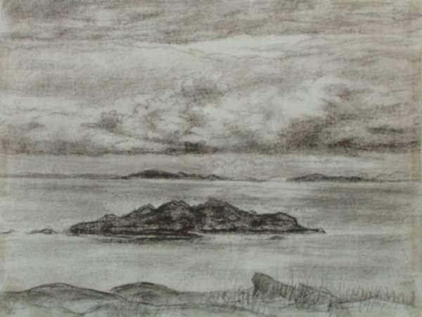 Drawing by Leo Meissner: [Landscape with Island and Sky], represented by Childs Gallery