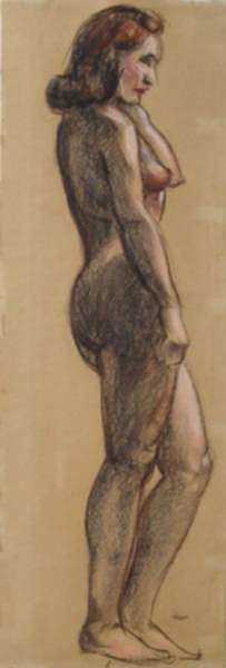 Pastel by Leo Meissner: [Standing Female Nude], represented by Childs Gallery