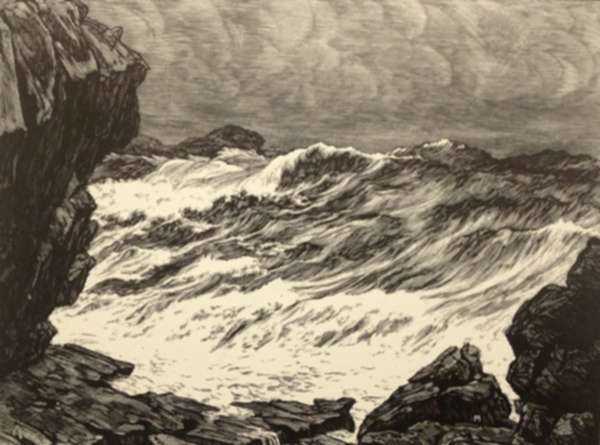 Print by Leo Meissner: Northeaster [Monhegan, Maine], represented by Childs Gallery