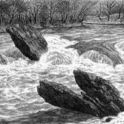 Print by Leo Meissner: Oconaluftee Rapids [Great Smoky Mountains, North Carolina], represented by Childs Gallery