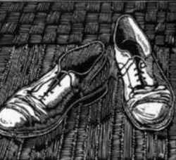 Print by Leo Meissner: Old Shoes, represented by Childs Gallery