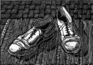 Print by Leo Meissner: Old Shoes, represented by Childs Gallery