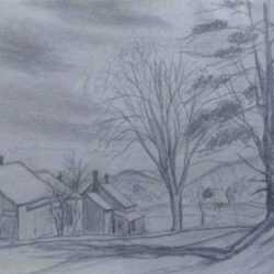 Drawing by Leo Meissner: On Road Back from Oneonta [New York], represented by Childs Gallery