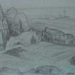 Drawing by Leo Meissner: Seiner off Monhegan, represented by Childs Gallery