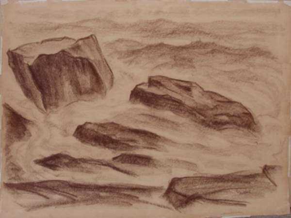 Drawing by Leo Meissner: Surf Study, Monhegan, represented by Childs Gallery
