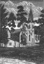 Print by Leo Meissner: Village Kirk, represented by Childs Gallery