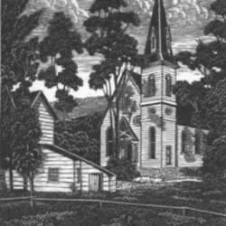 Print by Leo Meissner: Village Kirk, represented by Childs Gallery