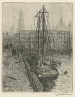 Print by Leon Dolice: Fulton Fish Market II (East River, N.Y.), available at Childs Gallery, Boston