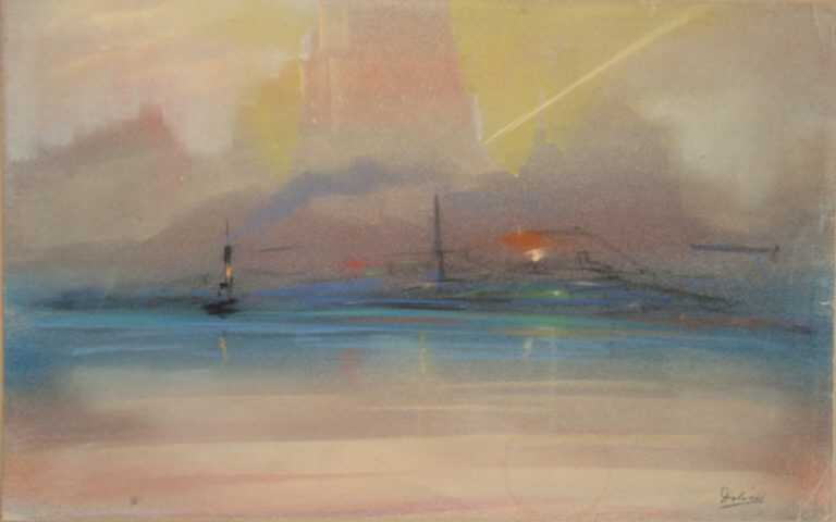 Pastel by Leon Dolice: [New York Harbor], available at Childs Gallery, Boston