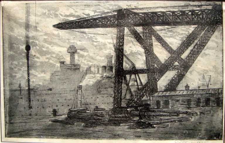 Print by Leon Dolice: US Navy Yard, Brooklyn, available at Childs Gallery, Boston
