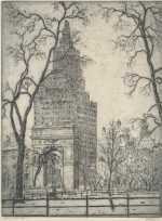 Print by Leon Dolice: Washington Square Park, available at Childs Gallery, Boston