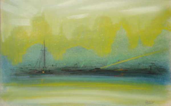 Pastel by Leon Dolice: [New York Harbor Scene], represented by Childs Gallery