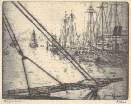 Print by Leon Dolice: Fulton Fish Market III, represented by Childs Gallery