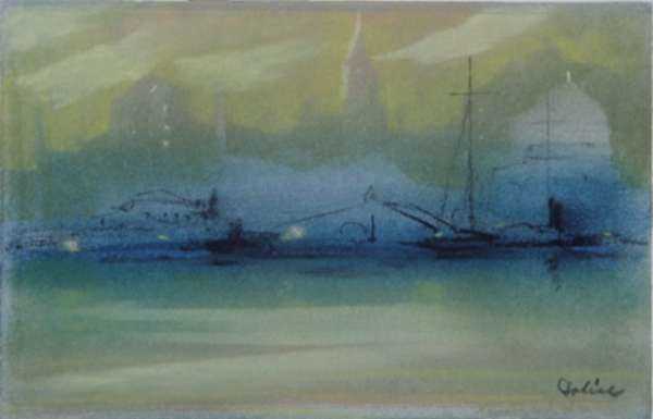 Pastel by Leon Dolice: Misty City [New York, NY], represented by Childs Gallery