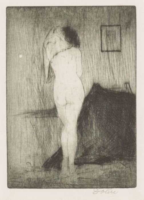 Print by Leon Dolice: Nude After Bath , represented by Childs Gallery