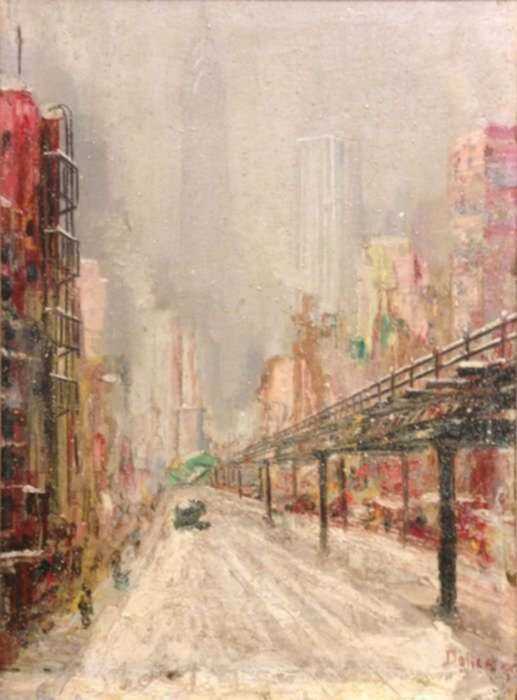 Painting by Leon Dolice: Third Avenue El, represented by Childs Gallery