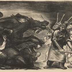 Print by Leopoldo Mendez: [People vs. Bandits on Horseback], available at Childs Gallery, Boston