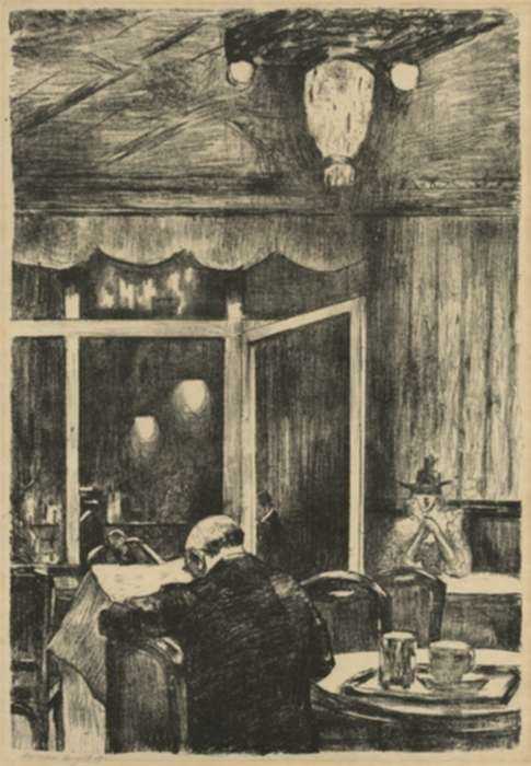 Print by Lesser Ury: Abend im Cafe Bauer (Evening at Cafe Bauer), represented by Childs Gallery