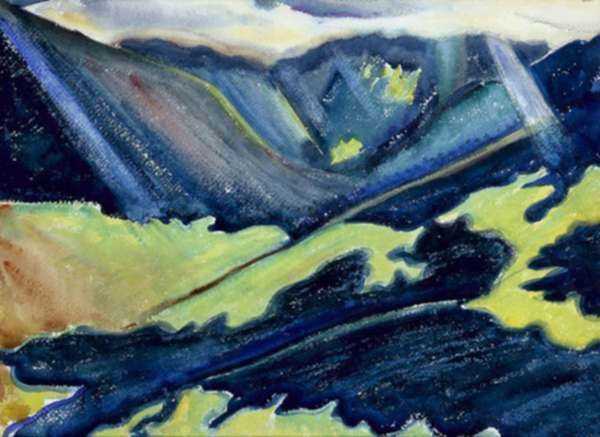 Watercolor by Letterio Calapai: Mountain Chiaroscuro, represented by Childs Gallery