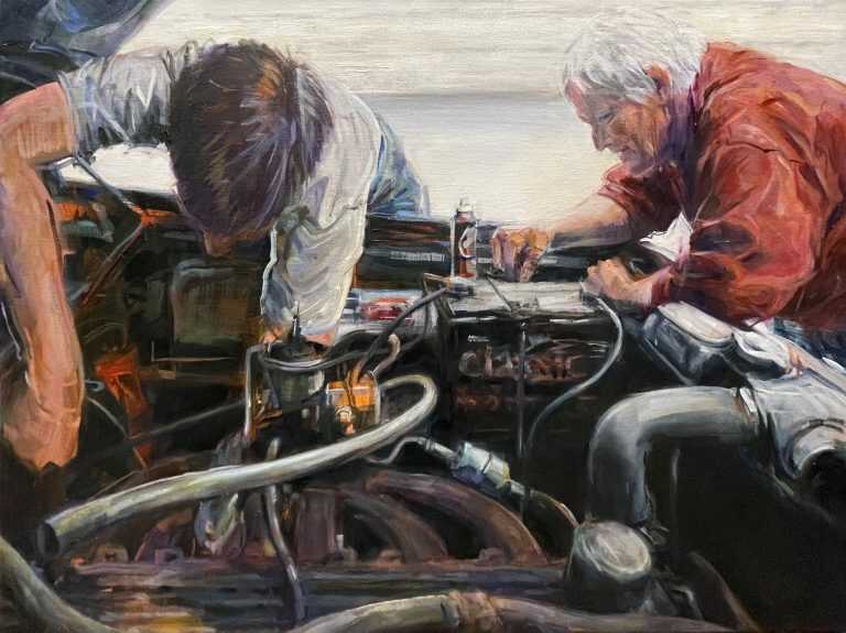 Painting by Lizi Brown: Woody and Peg, available at Childs Gallery, Boston