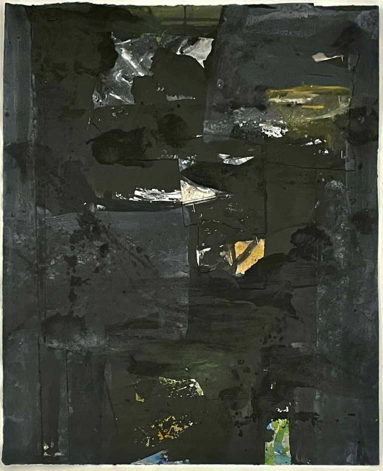 Painting by Louise Fishman: [Black and grey abstract collage], available at Childs Gallery, Boston