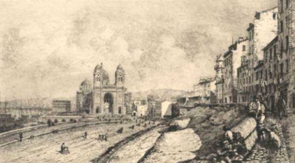 Print by Lucien Marcelin Gautier: La Nouvelle Cathédrale de Marseille (The New Cathedral in Ma, represented by Childs Gallery