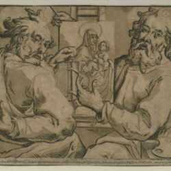 Print by Ludolph Büsinck: The Evangelists Mark and Luke, after Lalleman, represented by Childs Gallery