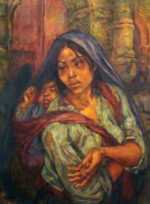 Painting by Marion Greenwood: Beggar Woman, or Mexican Madonna, represented by Childs Gallery