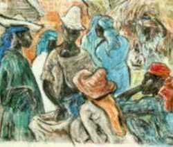 Mixed media by Marion Greenwood: Haitian Market Day, represented by Childs Gallery