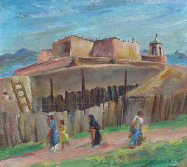Painting by Marion Huse: (Road with four figures), represented by Childs Gallery