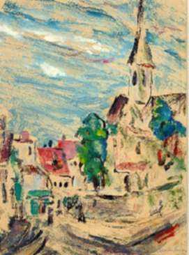 Print by Marion Huse: Church in France, represented by Childs Gallery