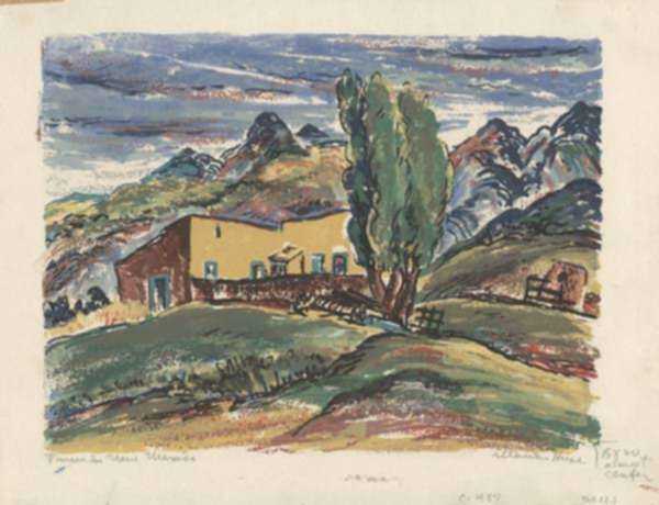 Print by Marion Huse: Farm in New Mexico, represented by Childs Gallery