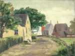 Painting by Marion Patten: [Houses Along the Road, Provincetown, Massachusetts], represented by Childs Gallery