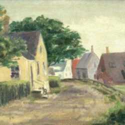 Painting by Marion Patten: [Houses Along the Road, Provincetown, Massachusetts], represented by Childs Gallery