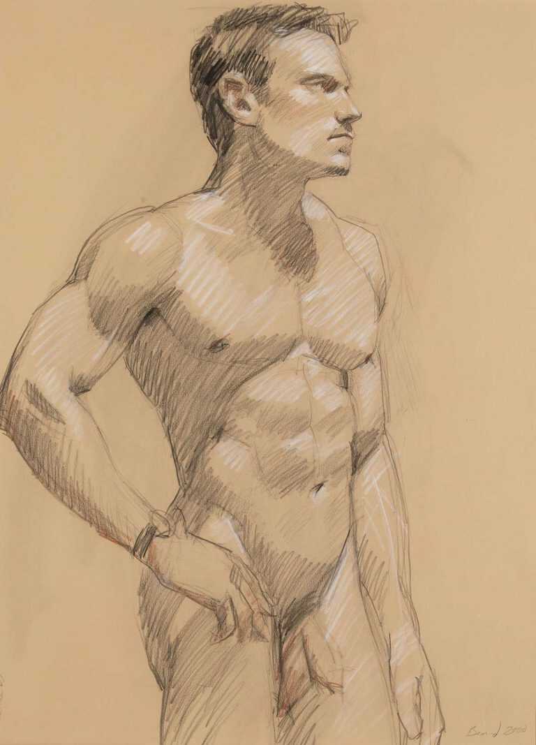 Drawing By Mark Beard (as Bruce Sargeant): Male Nude Facing Right At Childs Gallery
