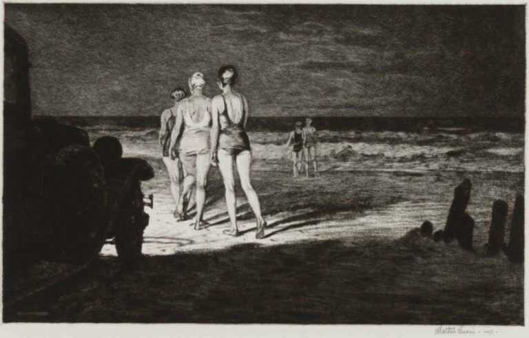 Print by Martin Lewis: Down to the Sea at Night, represented by Childs Gallery