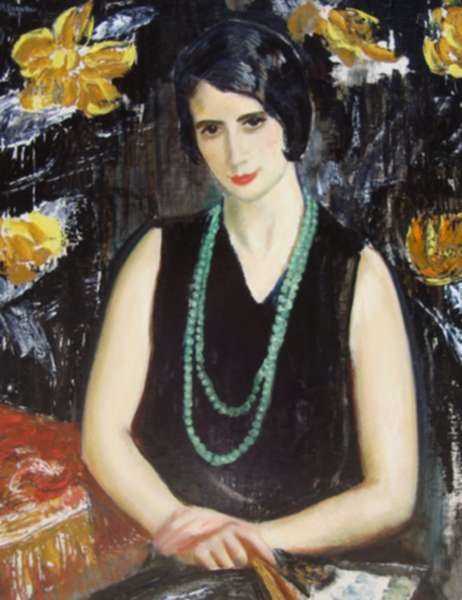 Painting by Maurice Fromkes: [Spanish Woman with a Green Bead Necklace, Madrid], represented by Childs Gallery