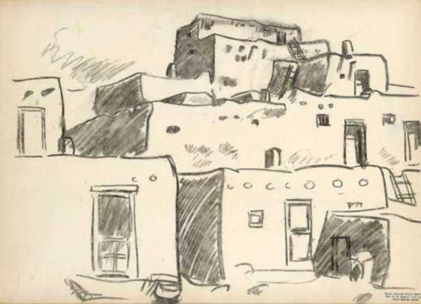 Drawing by Maurice Sterne: Taos Pueblo, represented by Childs Gallery