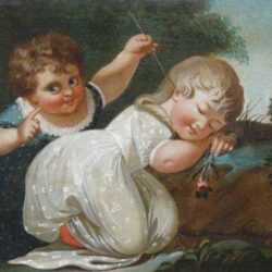 Painting by Michele Felice Corne: Two Children Playing, represented by Childs Gallery