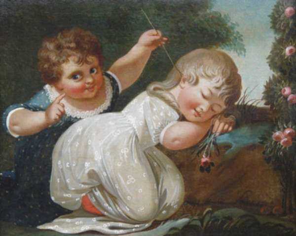 Painting by Michele Felice Corne: Two Children Playing, represented by Childs Gallery